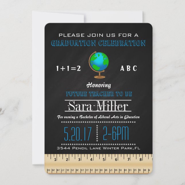 Ruler & Globe Teacher Graduation Invitation (Front)