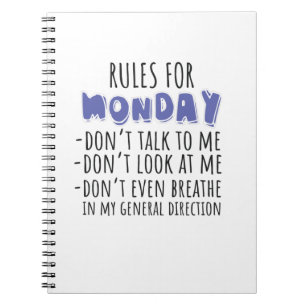 Rules For Monday Don't Talk To Me Funny Sarcastic Notebook