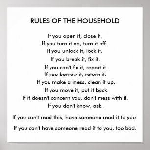 Rules of the household poster