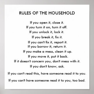 Rules of the household poster