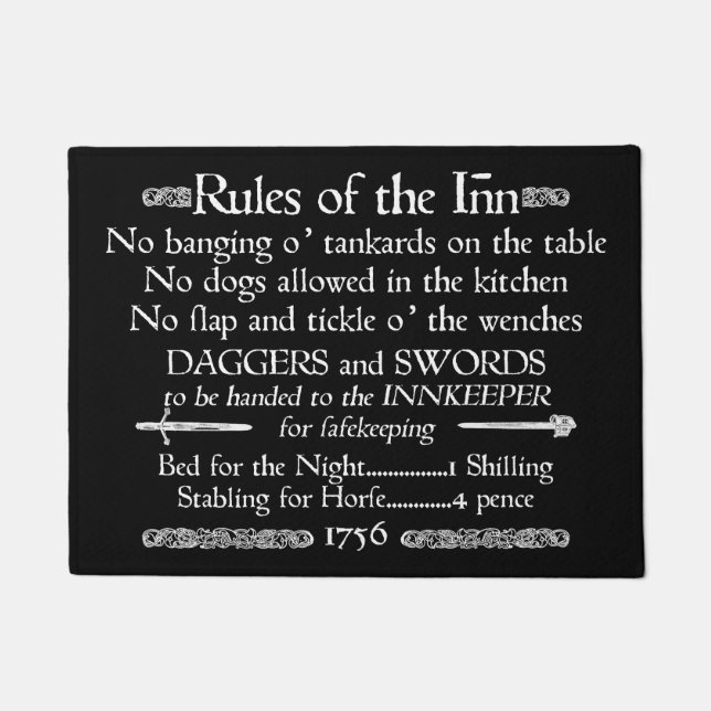 Rules of the Inn, 18th Century Innkeeper Sign Doormat (Front)
