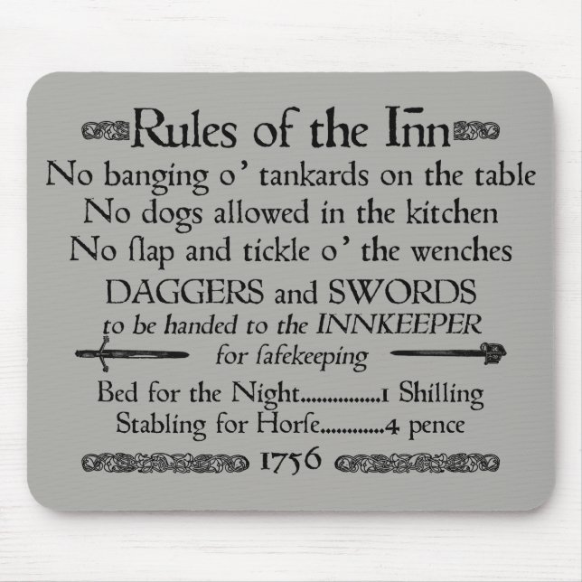 Rules of the Inn, 18th Century Innkeeper Sign Mouse Pad (Front)