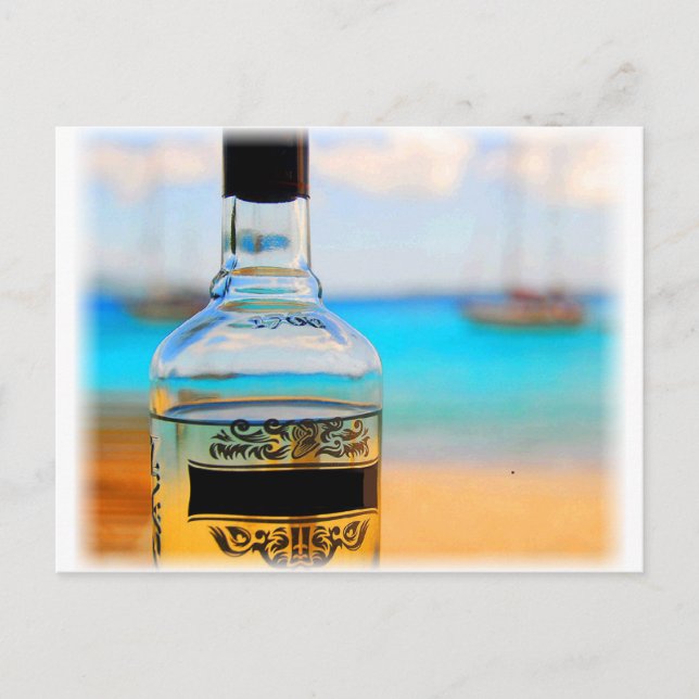 Rum Bottle on Beach Postcard (Front)