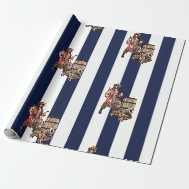Rum  PARTY PIRATE blue & white Wrapping Paper (Unrolled)