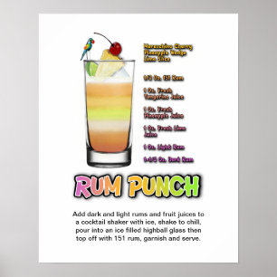 RUM PUNCH Cocktail Recipe 16" x 20" Art Poster