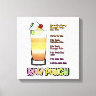 RUM PUNCH Cocktail Recipe Art 12"'12" Canvas Print