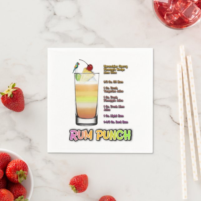 RUM PUNCH Cocktail Recipe Art Napkin (Insitu)