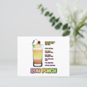 RUM PUNCH Cocktail Recipe Art Postcard