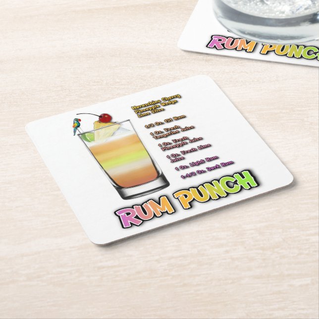 RUM PUNCH Cocktail Recipe Art Square Paper Coaster (Angled)