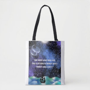 Rum-soaked wind and gold in waves haiku tote bag