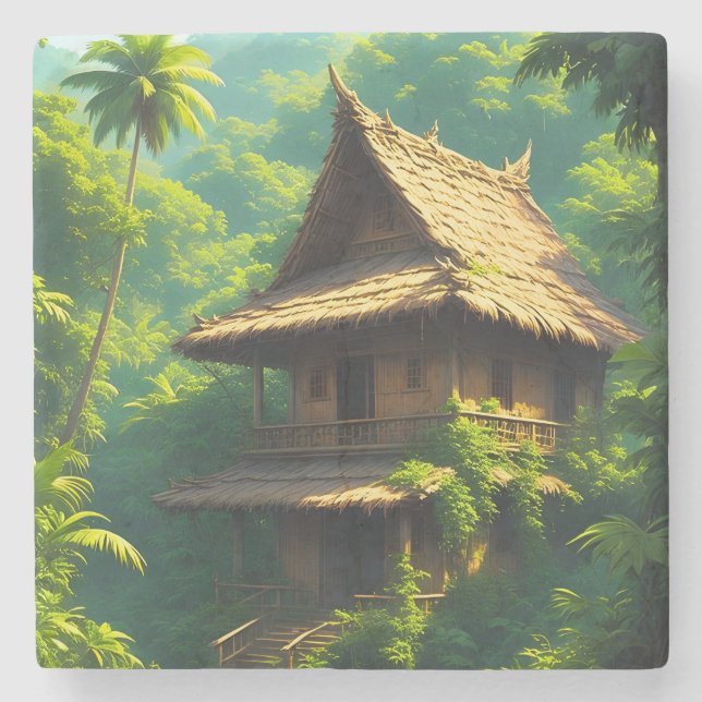 Rumah di Tepi Sungai - A Riverside Home Stone Coaster (Front)