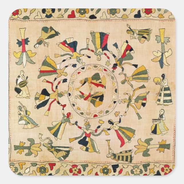 Rumal: square embroidery cover showing Punjabi dan Square Sticker (Front)