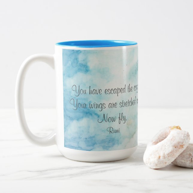 Rumi Artistic Snowy Owl Two-Tone Coffee Mug (With Donut)