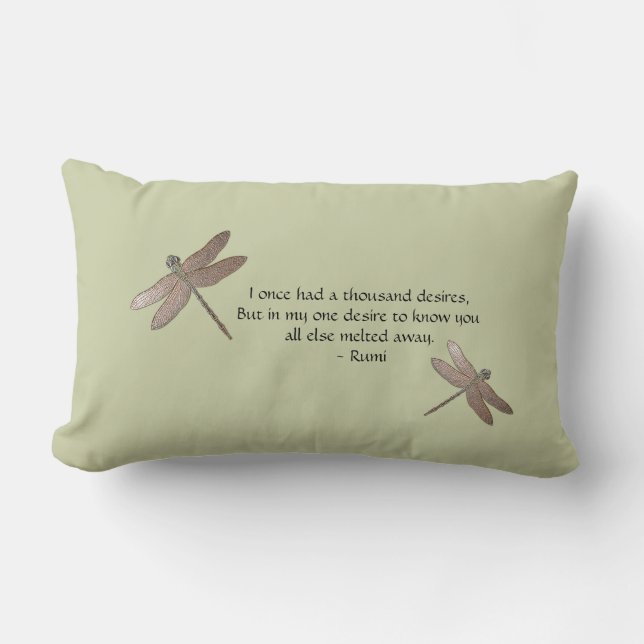 Rumi Quote & Dragonfly Throw Pillow (Front)