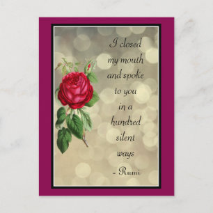 Rumi Quote Typography with Rose and Bokeh Design Postcard