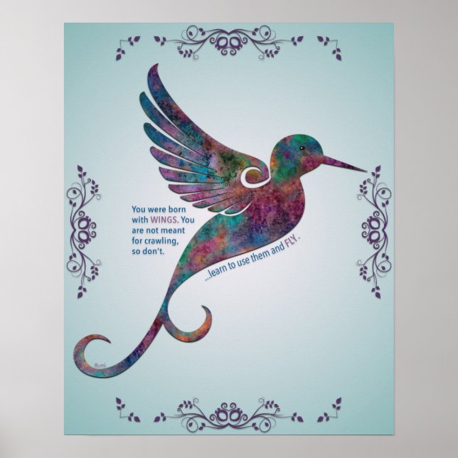Rumi Quote with Hummingbird Poster (Front)