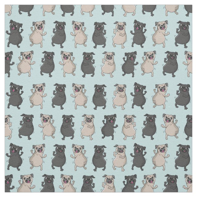 Rump Shaker Pug Puppy Bust A Move Cute Dancing Dog Fabric (Swatch)