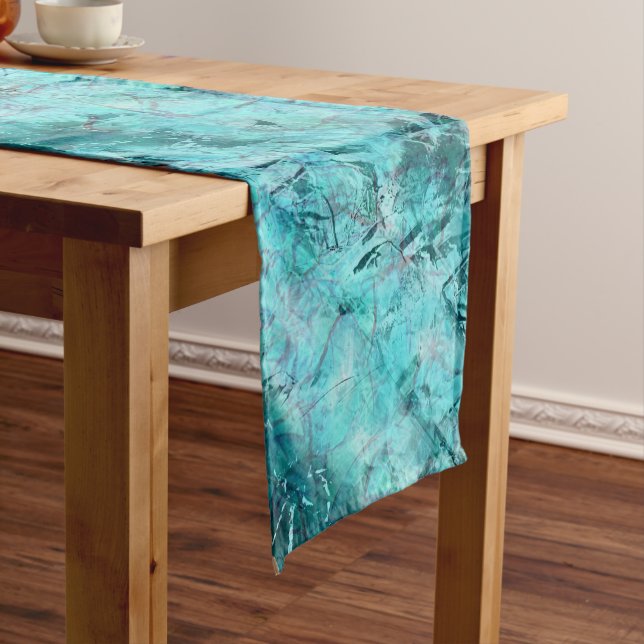 Rumpled blue neon laminated paper medium table runner (In Situ)