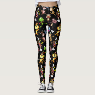 Run 2023, Cute Cartoons running around Black BG Leggings