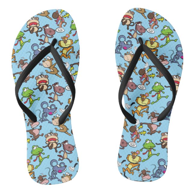 Run 2023, Cute Cartoons running around L Blue BG Thongs (Footbed)