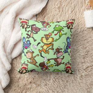 Run 2023, Cute Cartoons running around L Green BG Cushion