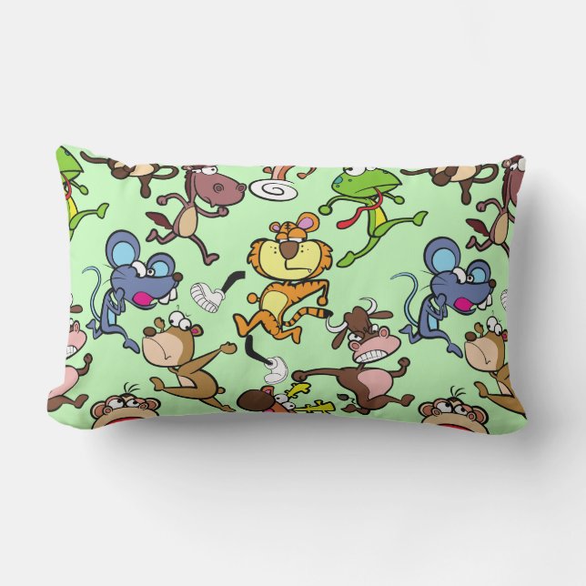 Run 2023, Cute Cartoons running around L Green BG Lumbar Cushion (Front)