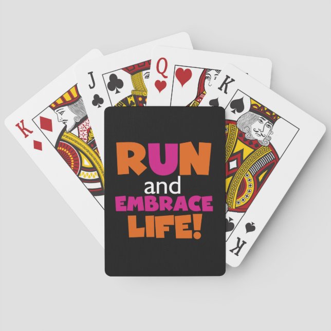 Run and Embrace Life Orange Pink Text Playing Cards (Back)