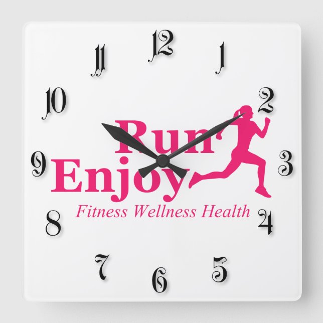 Run and enjoy square wall clock (Front)