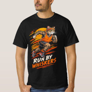 Run By Whiskers Funny Runner Cat Marathon T-Shirt