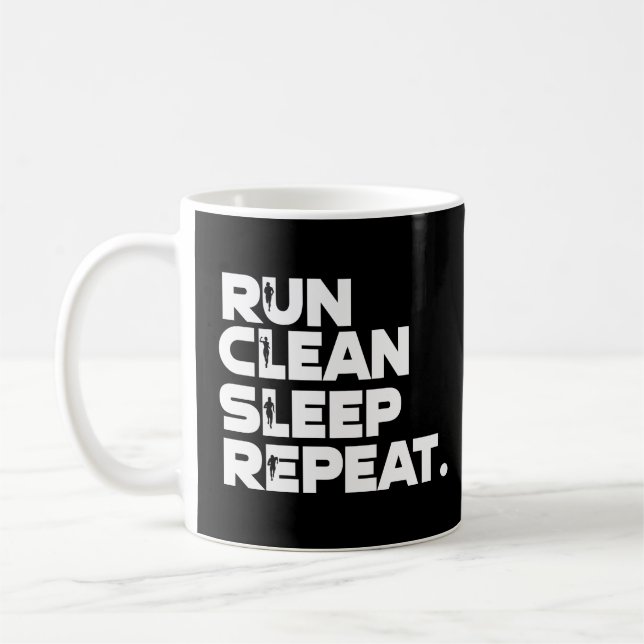 Run Clean Sleep Repeat Funny Plogging Coffee Mug (Left)
