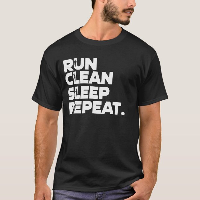 Run Clean Sleep Repeat Funny Plogging T-Shirt (Front)