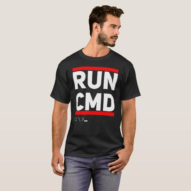 Run CMD T-Shirt Computer Geek Humour (Front Full)