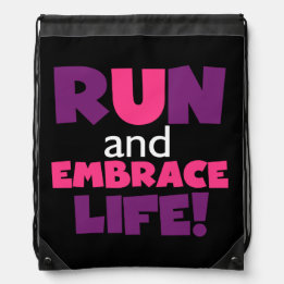 Run Embrace Life Purple Pink Drawstring Bag