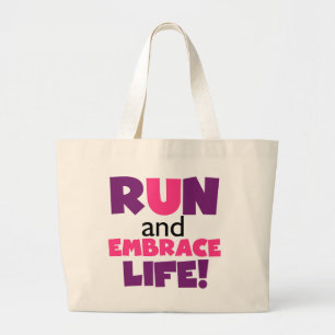 Run Embrace Life Purple Pink Large Tote Bag