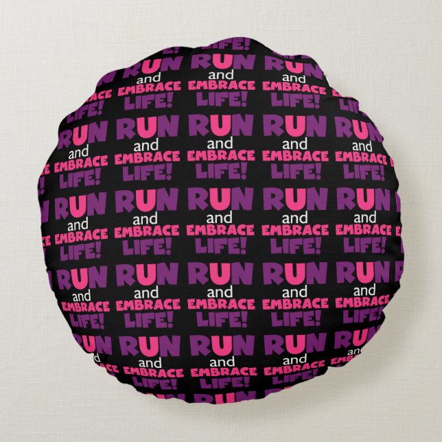Run Embrace Life Purple Pink Round Cushion (Back)