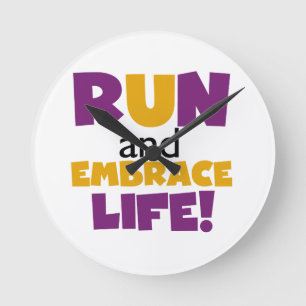 Run Embrace Life Purple Yellow Round Clock