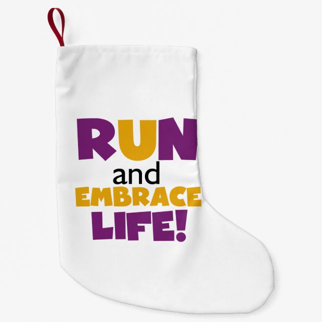 Run Embrace Life Purple Yellow Small Christmas Stocking (Front)