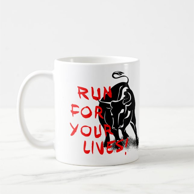 Run for your lives! San Fermin bull run design, Coffee Mug (Left)