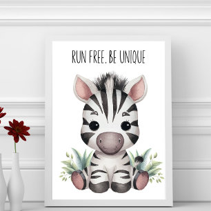 Run Free, Be Unique - Baby Zebra Nursery Wall Art