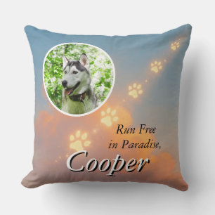 Run Free in Paradise Dog Tribute with Paw Prints Cushion