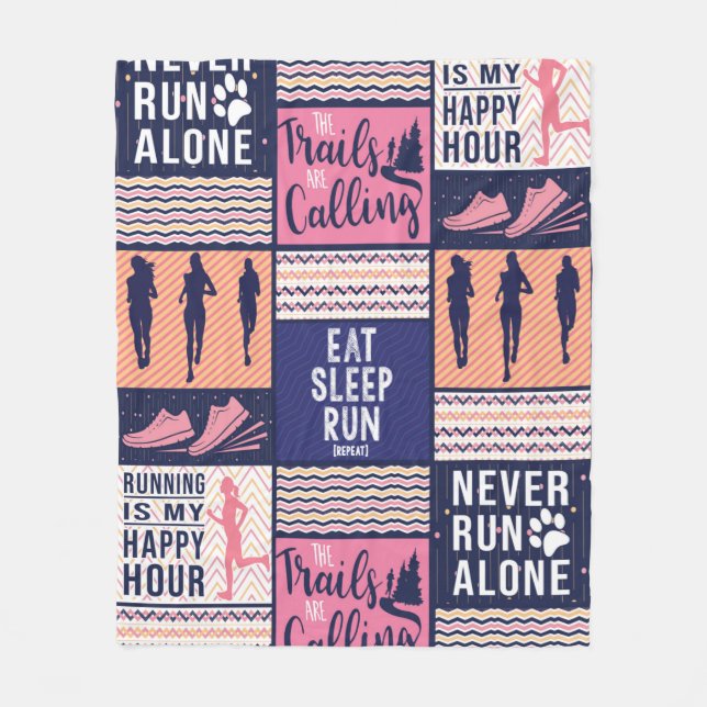 run girl eat sleep run pattern Runner Dad Mum Tour Fleece Blanket (Front)