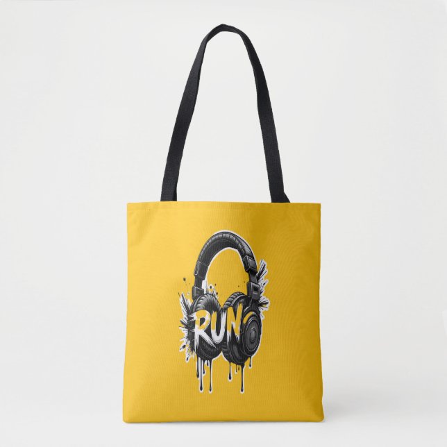 RUN Headphones Street Art Sticker Tote Bag (Front)