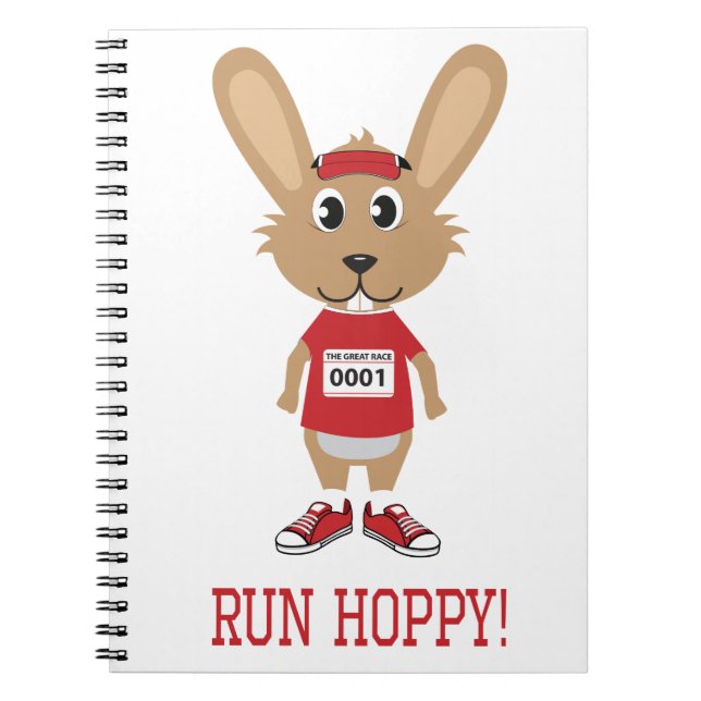 Run Hoppy! Rabbit Runner in Red Notebook (Front)