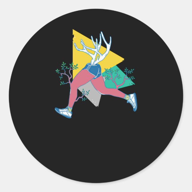 Run Like a Deer Classic Round Sticker (Front)