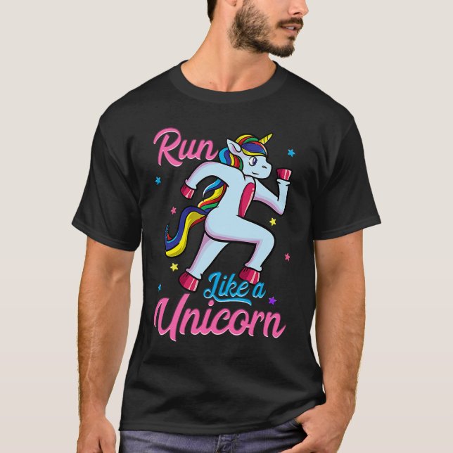 Run Like a Unicorn Track & Field Runner 5K Maratho T-Shirt (Front)