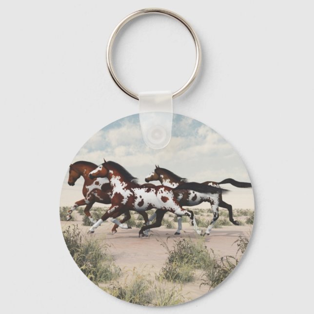 Run Like the Wind - Galloping Paint Horses Key Ring (Front)