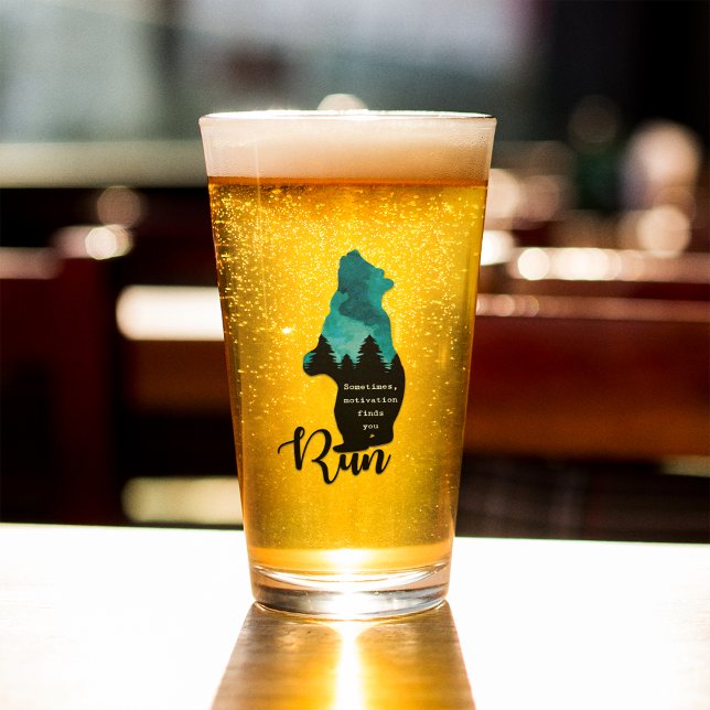 Run Motivation Finds You Funny Bear Graphic Glass (Creator Uploaded)