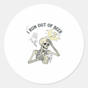 Run Out Beer Skeleton Ghost Moon Halloween_1 Classic Round Sticker
