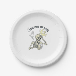 Run Out Beer Skeleton Ghost Moon Halloween_1 Paper Plate