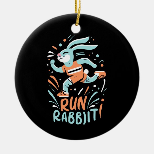 run rabbit marathon runner bunny cute ceramic ornament (Front)